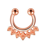 Faux Nose Ring CZ Rose Silver Non Piercing Clip On Body Jewelry