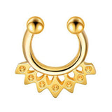 Faux Nose Ring CZ Rose Silver Non Piercing Clip On Body Jewelry