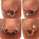 Stainless Steel Nose Ring with Chain for Women