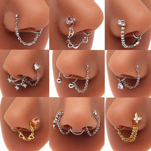 Stainless Steel Nose Ring with Chain for Women