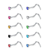 Crystal Nose Ring Sets L Shape Curve Mixed Color Straight Piercing Set