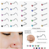 Crystal Nose Ring Sets L Shape Curve Mixed Color Straight Piercing Set