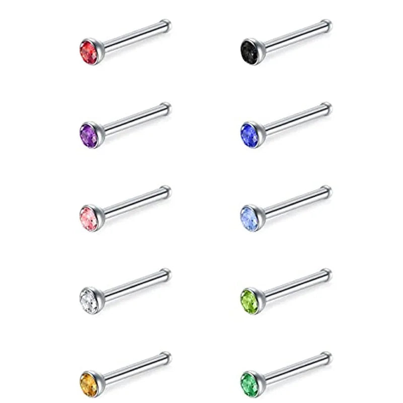 Crystal Nose Ring Sets L Shape Curve Mixed Color Straight Piercing Set