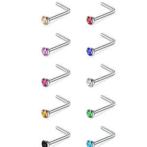 Crystal Nose Ring Sets L Shape Curve Mixed Color Straight Piercing Set