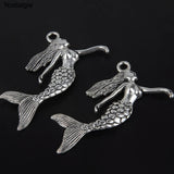 5Pcs Mermaid Large Pendants Tibetan Charms Ocean Beauty 39*33MM