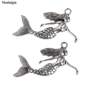 5Pcs Mermaid Large Pendants Tibetan Charms Ocean Beauty 39*33MM
