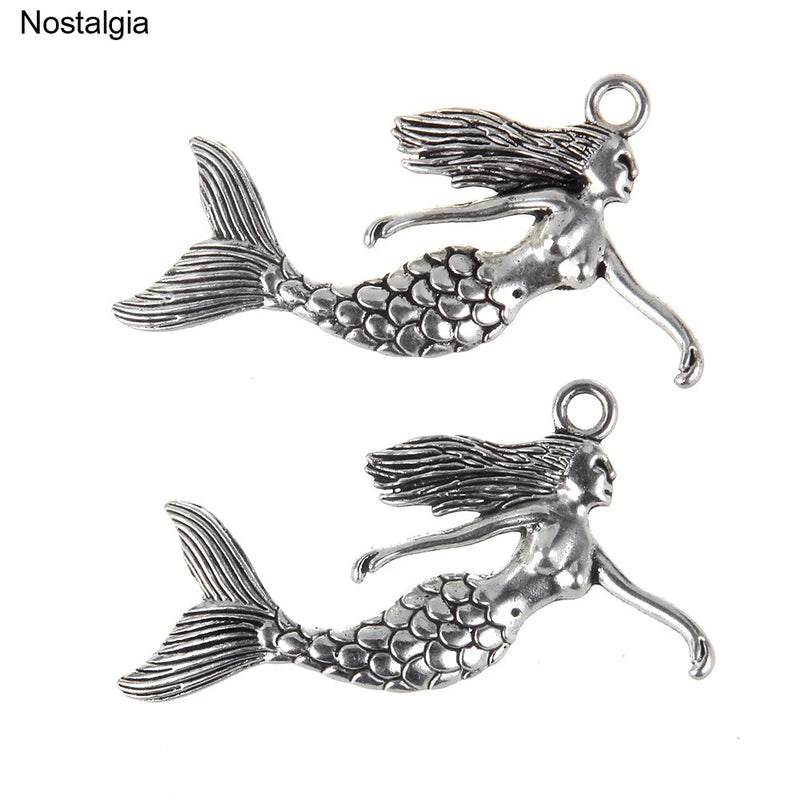 5Pcs Mermaid Large Pendants Tibetan Charms Ocean Beauty 39*33MM
