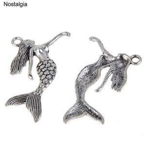 5Pcs Mermaid Large Pendants Tibetan Charms Ocean Beauty 39*33MM