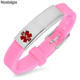 Medical Alert Cuff Bracelet Pink Silicone Charm