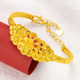 Flower Bangle 24K Bridal Jewelry Copper Plated Bracelet