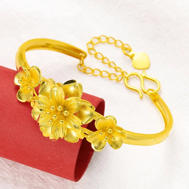 Flower Bangle 24K Bridal Jewelry Copper Plated Bracelet