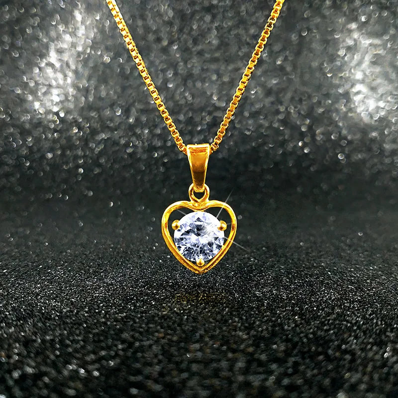 Love Heart Clavicle Chain 14k Yellow Pendant Necklace