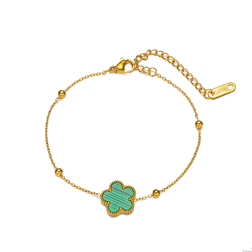 Colorful Five Leaf Flower Charm Bracelet Stainless Steel Plum Blossom