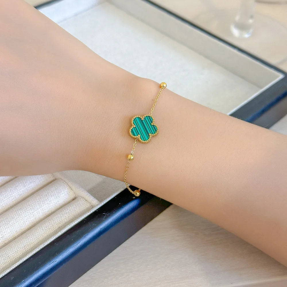 Colorful Five Leaf Flower Charm Bracelet Stainless Steel Plum Blossom
