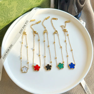 Colorful Five Leaf Flower Charm Bracelet Stainless Steel Plum Blossom