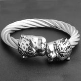 Silver Leopard Head Wire Twisted Chain Cuff Bangle Mens Jewelry Gift