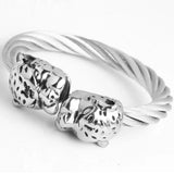 Silver Leopard Head Wire Twisted Chain Cuff Bangle Mens Jewelry Gift
