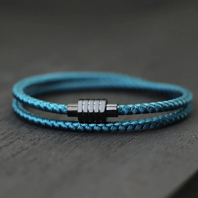 4mm Keel Rope Bracelet Stainless Steel Magentic Clasp Double Layer Cord Chain