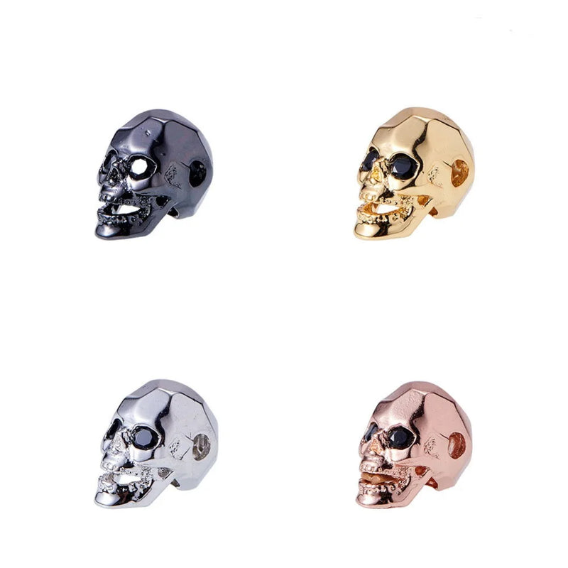 4pcs Gothic Skull Heads Beads Copper Jewelry Zirconia Spacer Charm
