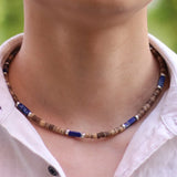 Boho Men Necklace Coconut Bead Emperador Stone Collar Short