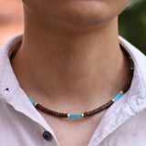 Boho Men Necklace Coconut Bead Emperador Stone Collar Short