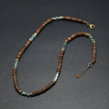Boho Men Necklace Coconut Bead Emperador Stone Collar Short