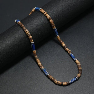 Boho Men Necklace Coconut Bead Emperador Stone Collar Short