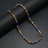 Boho Men Necklace Coconut Bead Emperador Stone Collar Short