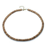 Men Coconut Bead Necklace Antique Ethnic Wooden Collar 19 Inch Short Stone