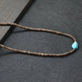 Men Coconut Bead Necklace Antique Ethnic Wooden Collar 19 Inch Short Stone