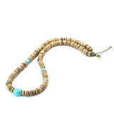 Men Coconut Bead Necklace Antique Ethnic Wooden Collar 19 Inch Short Stone