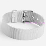 Adjustable Leather Belt Bracelet Bangle, Silver Stainless Steel, 18mm