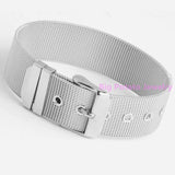 Adjustable Leather Belt Bracelet Bangle, Silver Stainless Steel, 18mm