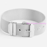 Adjustable Leather Belt Bracelet Bangle, Silver Stainless Steel, 18mm