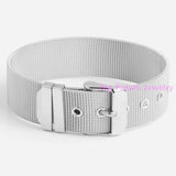 Adjustable Leather Belt Bracelet Bangle, Silver Stainless Steel, 18mm