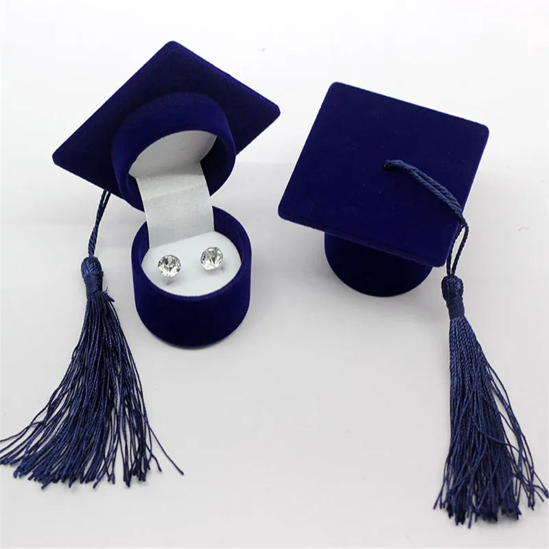 Flocked Velvet Cap Ring/Earring Box Graduation Gift Class Of Hat Box Storage Cas