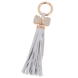 Leather Tassel Bow Keychain Crystal Car Bag Pendant Keyring Women Gift