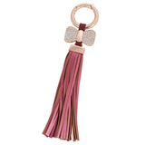 Leather Tassel Bow Keychain Crystal Car Bag Pendant Keyring Women Gift