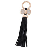 Leather Tassel Bow Keychain Crystal Car Bag Pendant Keyring Women Gift