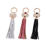 Leather Tassel Bow Keychain Crystal Car Bag Pendant Keyring Women Gift