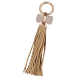 Leather Tassel Bow Keychain Crystal Car Bag Pendant Keyring Women Gift