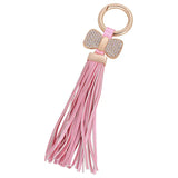 Leather Tassel Bow Keychain Crystal Car Bag Pendant Keyring Women Gift