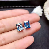 Topaz Inlaid Square Stud Earrings - Silver Jewelry