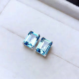 Topaz Inlaid Square Stud Earrings - Silver Jewelry
