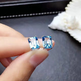 Topaz Inlaid Square Stud Earrings - Silver Jewelry