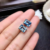 Topaz Inlaid Square Stud Earrings - Silver Jewelry