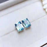 Topaz Inlaid Square Stud Earrings - Silver Jewelry