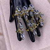 4PCS Rhinestone Acrylic Big Water Drop Cuff Open Rings Wedding Jewelry