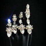 4PCS Rhinestone Acrylic Big Water Drop Cuff Open Rings Wedding Jewelry