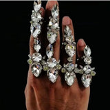 4PCS Rhinestone Acrylic Big Water Drop Cuff Open Rings Wedding Jewelry